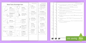 State Facts Scavenger Hunt - States and Capitals, USA States, US Capitals, USA Capital Cities, 50 States, Fifty States, Travel Br