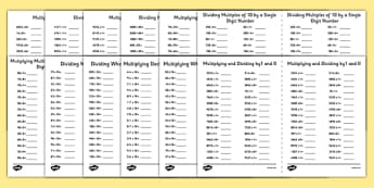 Multiplying and Dividing by Tenths 0, 1, 10 and 100 Activity Sheet Pack - multiplying, dividing, pack, worksheet