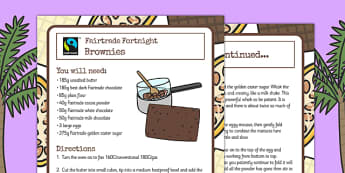 Fairtrade Fortnight Brownies Recipe Sheets - fairtrade, brownies, recipe, weeks