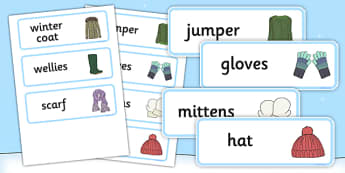 Winter Clothes Word Cards - winter clothes, word cards, winter, clothes