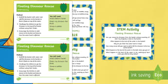 Floating Dinosaur Rescue STEM Activity and Prompt Card Pack - Harry and the Bucketful of Dinosaurs, Ian Whybrow, dinosaur, displacement, water, bucket, stones, fi