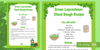 St. Patrick's Day Green Leprechaun Cloud Dough Recipe - St Patrick's Day, green, leprechaun, cloud dough