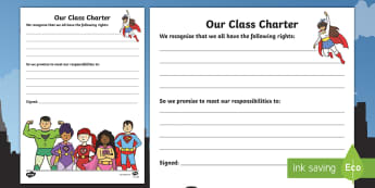 Our Class Charter Superhero-Themed for SEAL Writing Template -  Writing, Template, Classroom, Management, Behaviour, KS1