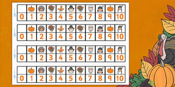 Thanksgiving Number Track 0-10 - thanksgiving, number track, Counting, 0, 10, Numbertrack, Counting on, Counting back, Foundation Numeracy, themed, numbers, nought, zero, ten, turkey, harvest celebrations, autumn, united states, usa, canada, holiday,