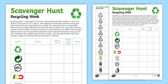 Recycling Week Scavenger Hunt - recycling week, scavenger hunt