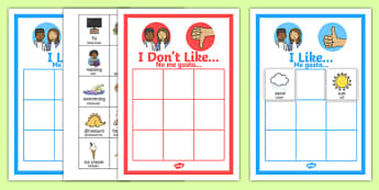 All About Me 'I like' and 'I don't like' Sorting Activity English/Spanish