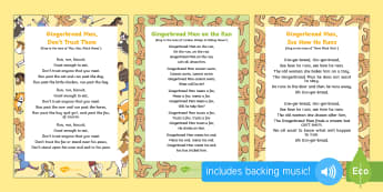 The Gingerbread Man Songs and Rhymes Resource Pack - The Gingerbread Man, Traditional Tales, ginger bread, singing, song time