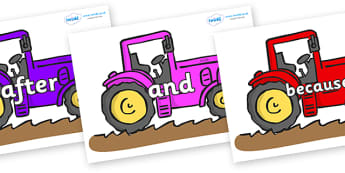 Connectives on Tractors - Connectives, VCOP, connective resources, connectives display words, connective displays