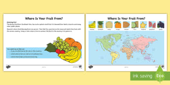 Where Is Your Fruit From? Activity Sheet - Amazing Fact Of The Day, activity sheets, powerpoint, starter, morning activity, January, map work, 