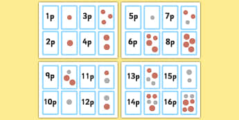 Money Matching Cards to 50p Mixed New Coins - money games, coin