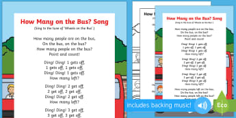 How Many on the Bus Song - bus, wheels on the bus, take away, less, fewer, smaller, counting, early maths, calculations