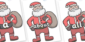 100 High Frequency Words on Santas - High frequency words, hfw, DfES Letters and Sounds, Letters and Sounds, display words