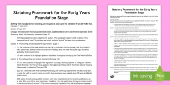 Changes to the Statutory Framework for the Early Years Foundation Stage March 2017 Information Leaflet - new eyfs, 3rd March 2017, 3rd April 2017, changes to the eyfs, statutory framework, early years, practitioners, teachers, nursery, reception, pre