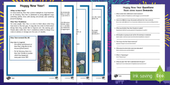 New Year Differentiated Reading Comprehension Activity English/Italian  - KS1/2 New Year resources (January), 31st, 1st, December, January, resolution, celebration, new, new 