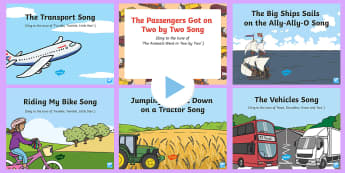 Transport and Travel Songs and Rhymes PowerPoints Pack - Transport and Travel, car, boat, train, vehicles, singing, song time, travel, transport, ship, bus, 