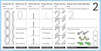 0 20 Number Formation Worksheets - 0, 20, number, formation, worksheets, number formation, writing, numeracy, maths, forming numbers, making numbers, overwriting