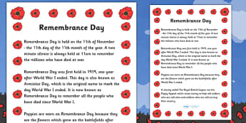 Remembrance Day Information Sheet - Remembrance Day Information Sheet, information, info, sheet, sheets, Remembrance Day, war, battle, world war, poppy, cross, army, fight, 11 November, Remembrance Sunday, heroes