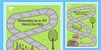Subtraction to 100 Bus Board Game - subtraction to 100, subtraction, 100, bus board game, board game, bus, board, game, activity