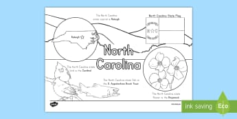 North Carolina State Facts Coloring Page - States and Capitals, USA States, USA Capitals,Fifty States, 50 States and Capitals, symbols, geograp