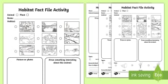 KS1 Animal Habitat Differentiated Fact File Activity Sheets - Mammal, Bird, Minibeast, Where, Live, Home, Writing, Non-fiction