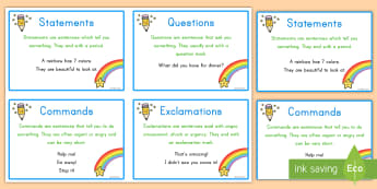 Types of Sentences Prompt Cards - cards, prompt, sentences, exclamation, command, question