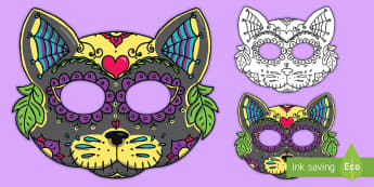 Cat Sugar Skull Mask - day of the dead, dia de los muertos, sugar skull, sugar skull cat, sugar skull mask, cat sugar skull