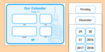 English Calendar - english, london, capital city, calendar, days of the week, months of the year