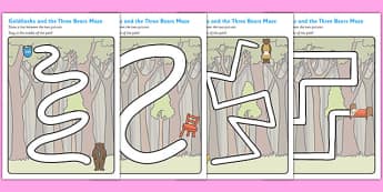 Goldilocks and the Three Bears Pencil Control Path Sheets - goldilocks and the three bears, pencil control, themed pencil control sheets