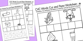 CVC Words Cut and Paste Worksheets o with British Sign Language
