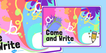 Come and Write Display Sign - entice, english, independent, fun, bright, colourful, station, area, ks1, key stage 1, pd, fine motor skills 