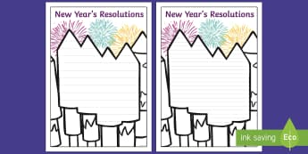 New Year's Resolutions on Fireworks Writing Frames