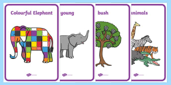 Colourful Elephant Display Posters - Elmer, Elmer the elephant, resources, Elmer story, patchwork elephant, PSHE, PSE, David McKee, colours, patterns, story, story book, story book resources, story sequencing, story resources, Display Poste