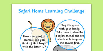Safari EYFS Home Learning Challenge Sheet Nursery FS1 - safari, eyfs, home learning