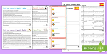Tracking My Progress Resources Assessment Pack Spanish - monitoring, pupil-friendly, exercise book insert, skills, descriptors