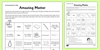 Amazing Matter Activity Sheet - matter, state, game, amazing matter, worksheet