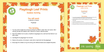 Playdough Leaf Prints Outdoor Activity - EYFS Parks and Gardens, playgrounds, forest school, outdoor learning, outdoor classroom, outside, wo