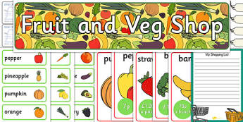 Fruit And Veg Shop Role Play Pack - Role Play Pack - Fruit and Vegetable Shop Role Play Pack, fruit, vegetables, shop, produce, customer, till, role play, display, posterrole play, Display signs, display, labels, pack
