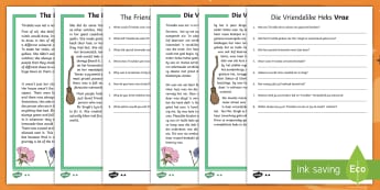 The Friendly Witch Differentiated Reading Comprehension Activity English/Afrikaans - October, scary, pumpkin, celebrate, ghost, Oktober, pampoen, EAL