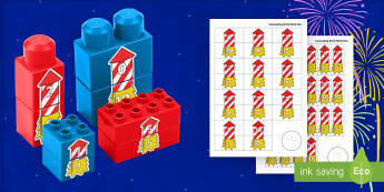 Firework Rocket Number Bonds to 10 Matching Connecting Bricks Game - EYFS, Early Years, KS1, Connecting Bricks Resources, Duplo, Lego, Plastic Bricks, Building Bricks, B