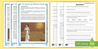 Medusa - The Quest of Perseus Differentiated Differentiated Reading Comprehension Activity - read, respond, record, myth, legend, Ancient, Greece, questions