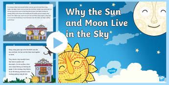 Tales from Africa Why the Sun and Moon Live in the Sky PowerPoint - African Tale, tinga tinga, story, sun, moon, water, creation, tradition, 