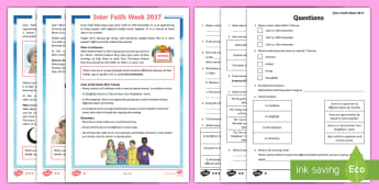 KS2 Inter Faith Week 2017 Differentiated Reading Comprehension Activity - Diversity, Faith, ks2 r.e, ks2 religious studies, our community, differences.