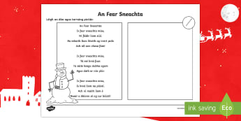 An Fear Sneachta Read and Draw Activity Sheet - Irish, Gaeilge, Christmas, Nollag, snowman, fear sneachta, read and draw, léigh agus tarraing, work