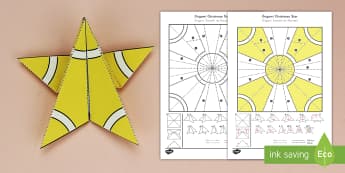 Simple Origami Christmas Star Paper Craft US English/Spanish (Latin) - 3D paper craft, paper craft, Christmas, Christmas tree, ESL