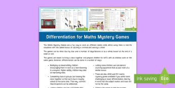 Differentiation for LKS2 Maths Mystery Adult Guidance - suggestions, ability groups, mixed abilities, LA MA HA, problem solving 