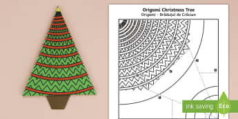 Simple Origami Christmas Tree Paper Craft English/Romanian - christmas party, paper craft, christmas hanger, paper craft, christmas, EAL