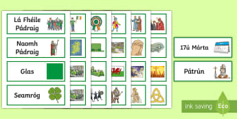 Saint Patrick Word Cards - la feile padraig, Lá féile Pádraig, La Fheile Phadraig, lá le Phádraig, ROI - St. Patrick's Day Resources, Lá Fhéile Pádraig, parade, páraid, Ireland, Irish language w