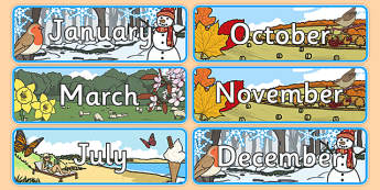 Months of the Year With Seasons Theme Display Posters - months, year, display