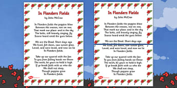 Remembrance Day Poem In Flanders Fields (A3) - Remembrance Day, poetry, poem, In Flanders Fields, banner, posters, sign, A3, John McCrae, 11th November