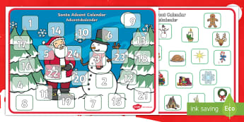 Santa Advent Calendar Activity English/German - Xmas, numbers, holidays, EAL, German, English-German,,German-translation